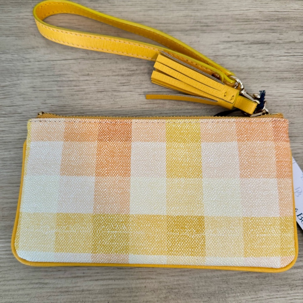 Dooney and Bourke Quadretto Yellow Plaid Kirby Small Carrington Wristlet - NEW - Picture 4 of 9